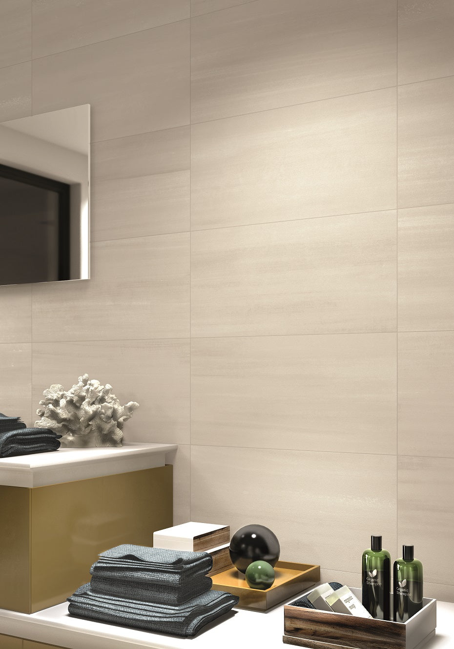 Flow Ivory Porcelain Tile – room scene