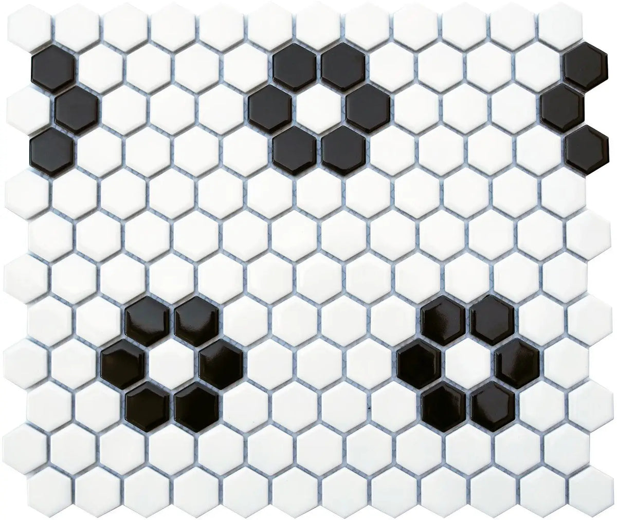CC Mosaics Black & White Flower Hexagon Porcelain Mosaic Tile