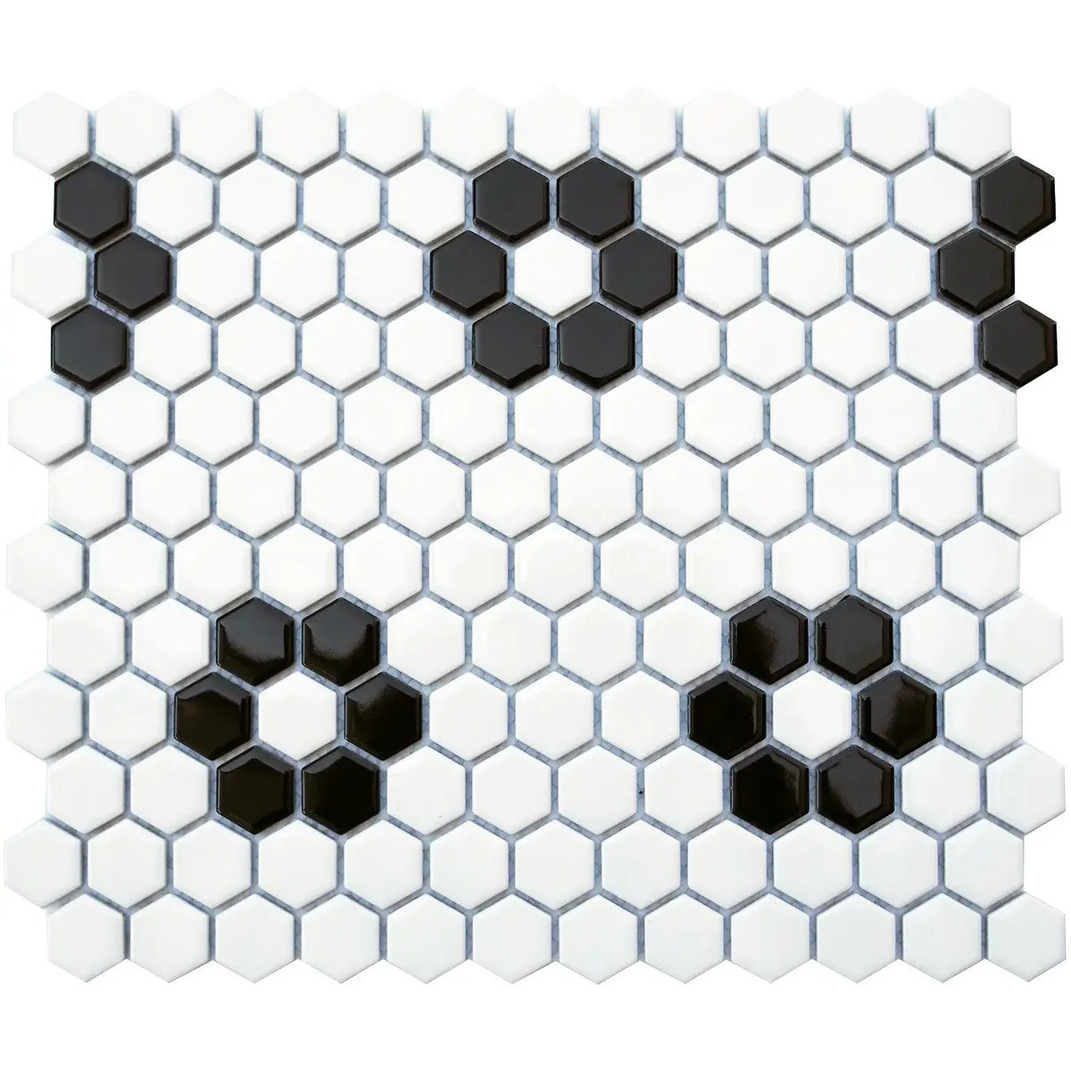 CC Mosaics Black & White Flower Hexagon Porcelain Mosaic Tile