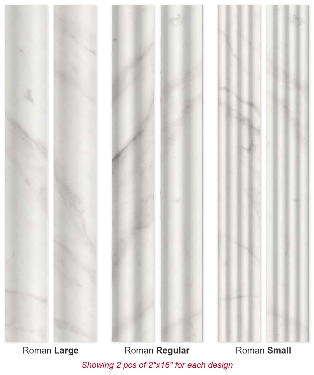 Fluted Delight Elegant White: 2 pcs of 2"x16" in each design – Roman Large, Regular and Small