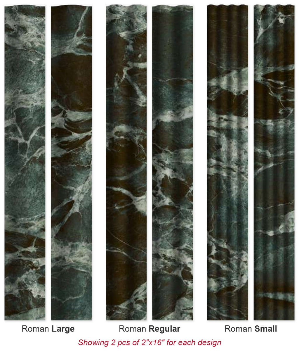 Fluted Delight Green Denis: 2 pcs of 2"x16" in each design – Roman Large, Regular and Small
