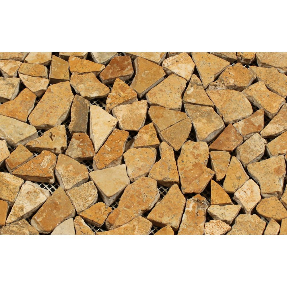 Gold Tumbled Travertine Random Broken Mosaic Tile