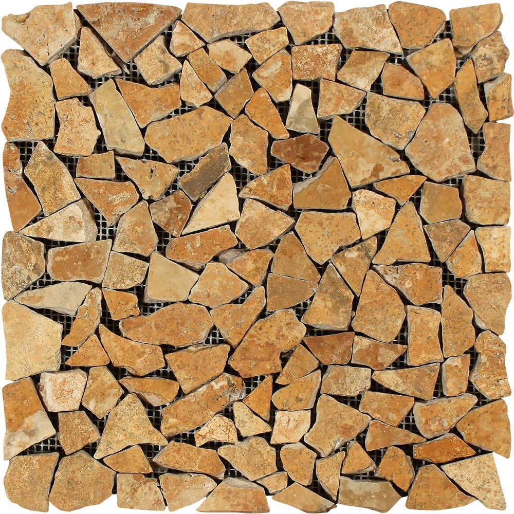 Gold Tumbled Travertine Random Broken Mosaic Tile
