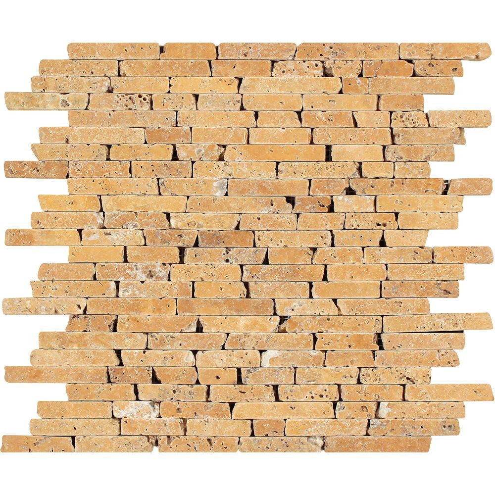 Gold Tumbled Travertine Random Strip Mosaic Tile