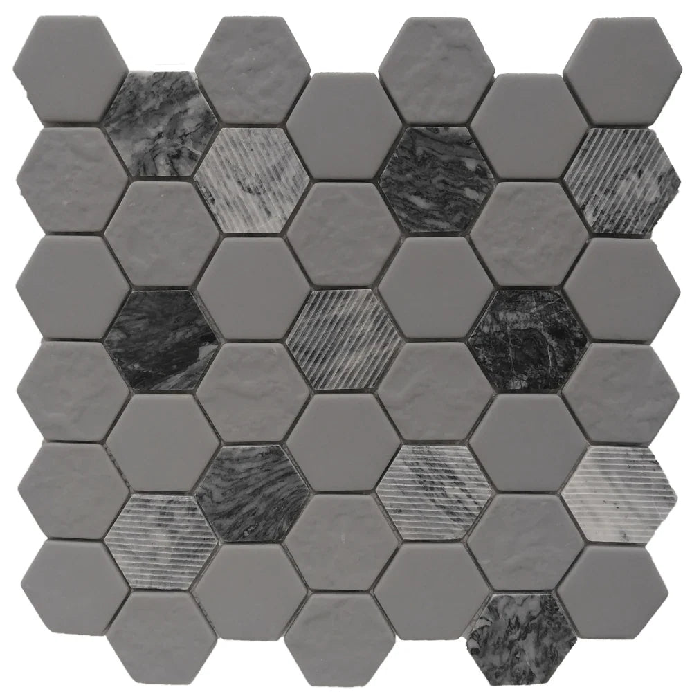 Rockart Gray Granite Hexagon Mosaic Tile