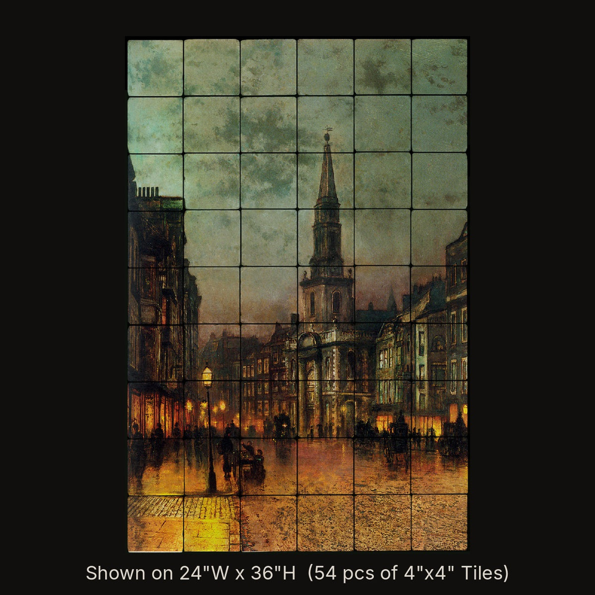 Blackman Street, London, 1885 by John Atkinson Grimshaw, stone mural shown on 24"W x 36"H (54 pcs of 4"x4" tumbled marble tiles)