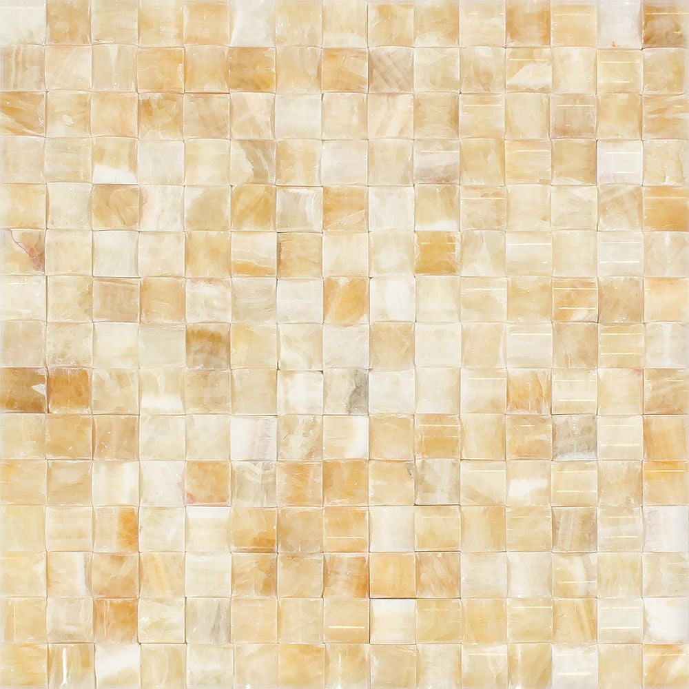 Honey Onyx Polished 3-D Small-Bread Mosaic Tile