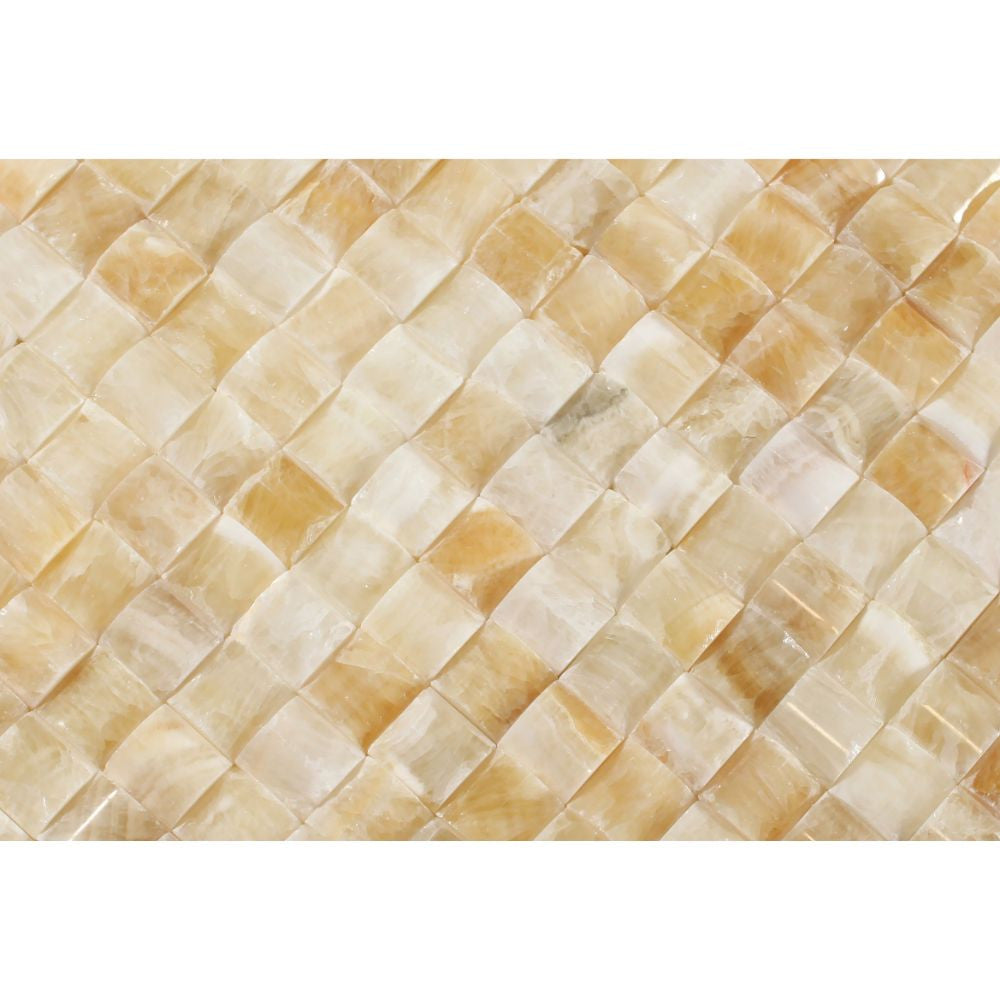 Honey Onyx Polished 3-D Small-Bread Mosaic Tile