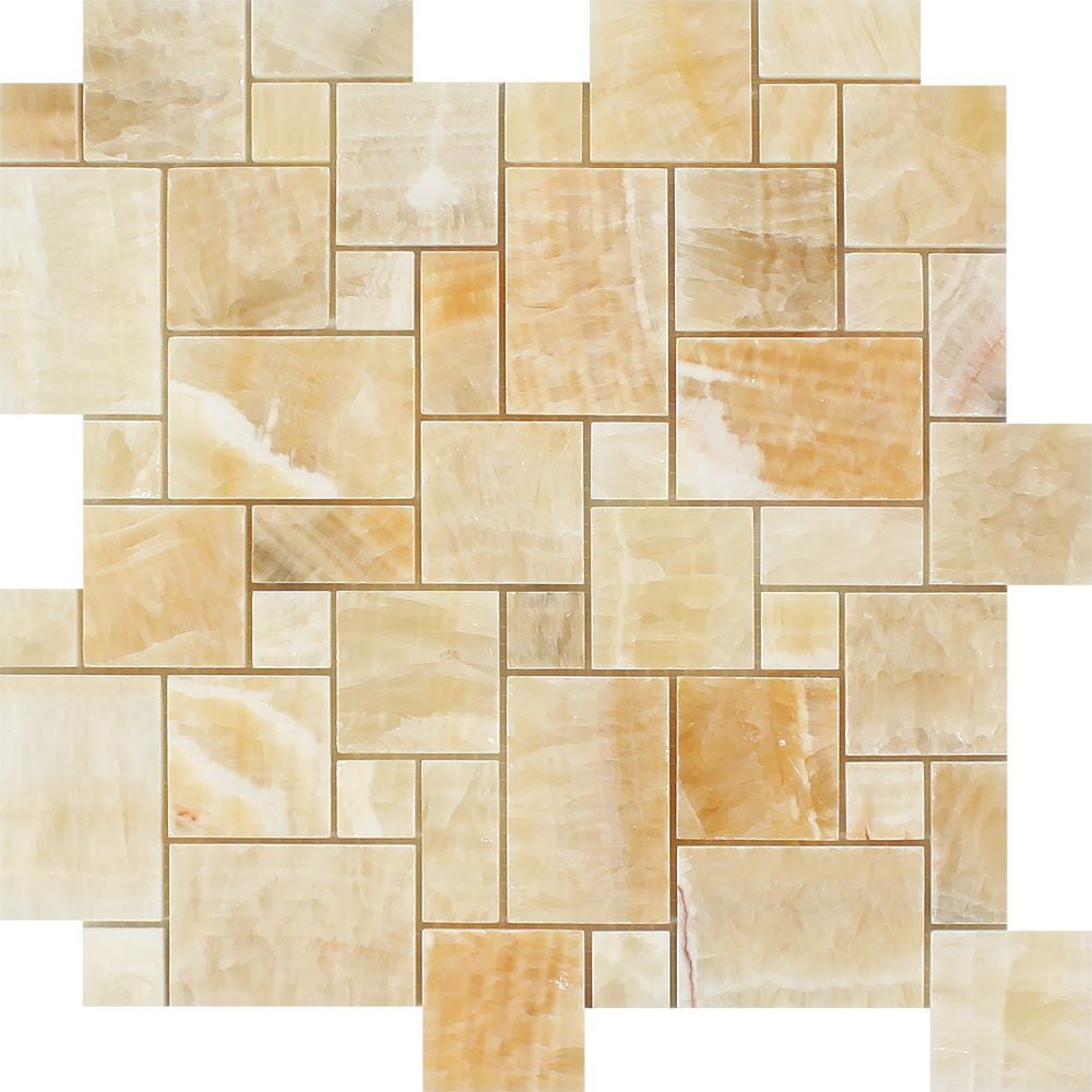 Honey Onyx Polished Mini Versailles Pattern Mosaic Tile