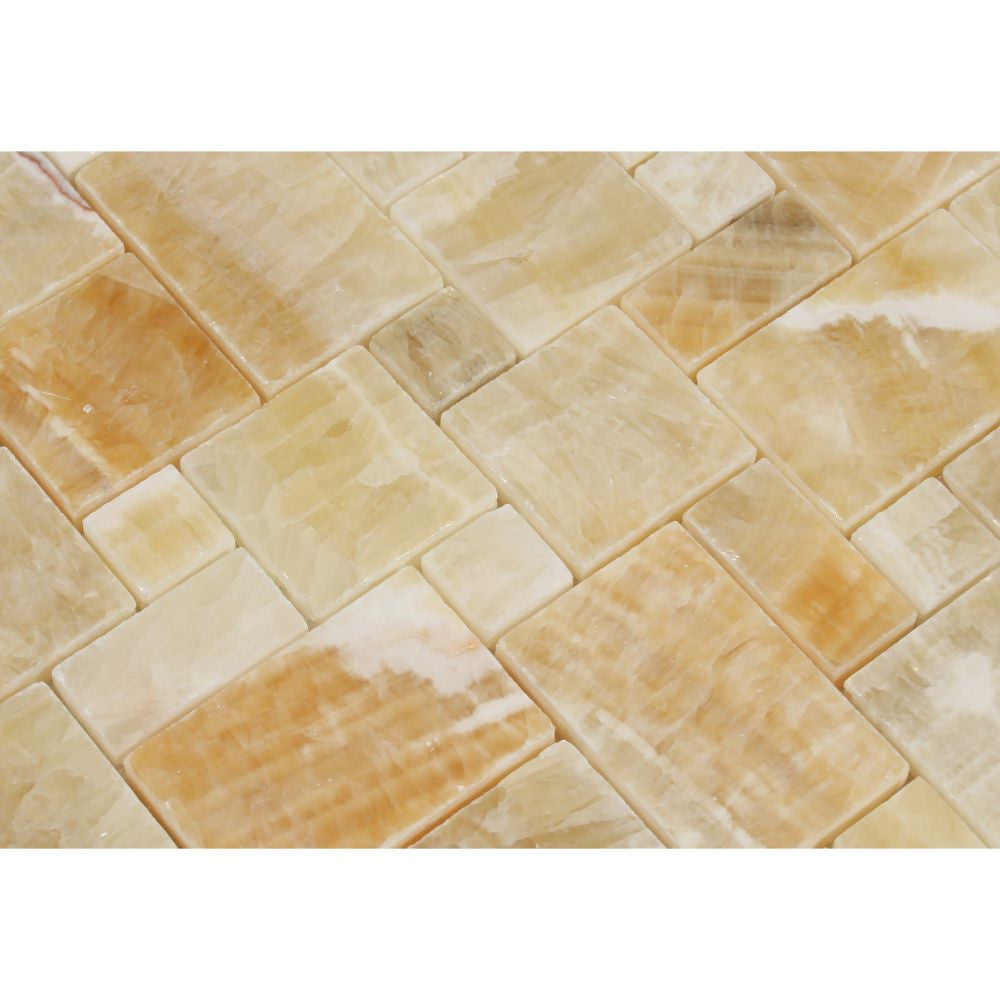 Honey Onyx Polished Mini Versailles Pattern Mosaic Tile