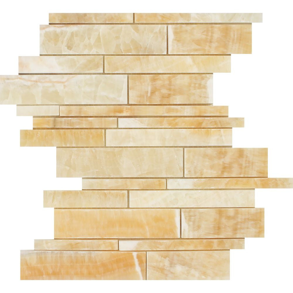 Honey Onyx Polished Random Strip Mosaic Tile