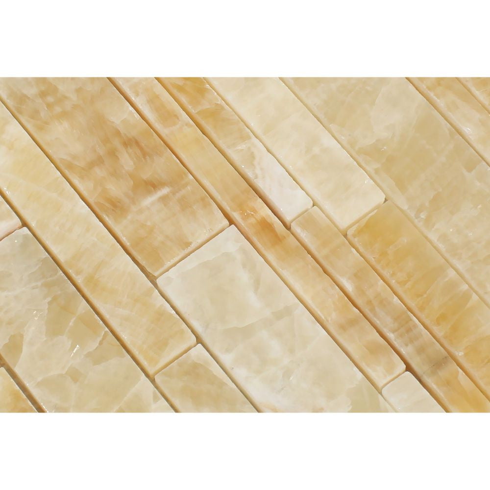Honey Onyx Polished Random Strip Mosaic Tile