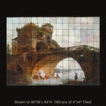 The Old Bridge by Hubert Robert, stone mural shown on 60"W x 44"H (165 pcs of 4"x4" tumbled marble tiles)