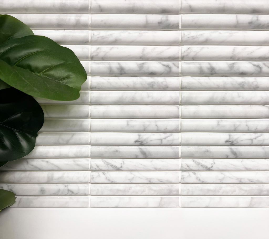 True Carrara Arc Marble Mosaic Tile – installed