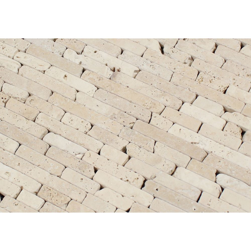 Ivory Tumbled Travertine Random Strip Mosaic Tile