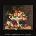 Grecian Urn with Fruits by Johan Laurentz Jensen, stone mural shown on 24"W x 20"H (30 pcs of 4"x4" tumbled marble tiles)