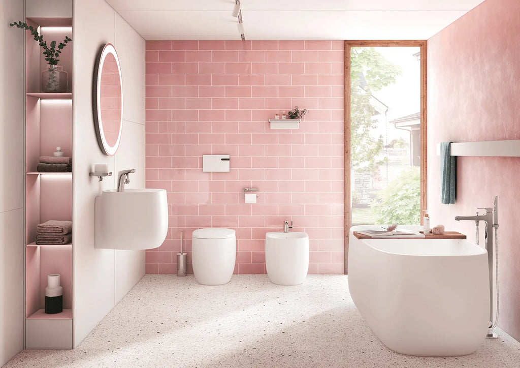 Joy Velvet Pink Ceramic Wall Tile – room scene