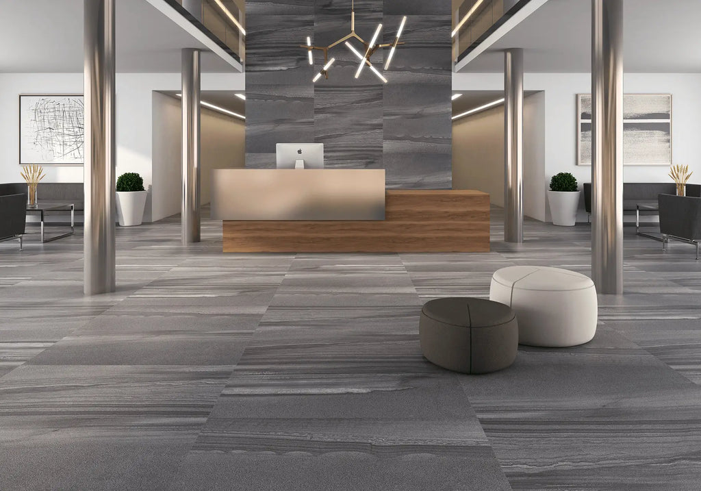 Legend Graphite Porcelain Tile – room scene