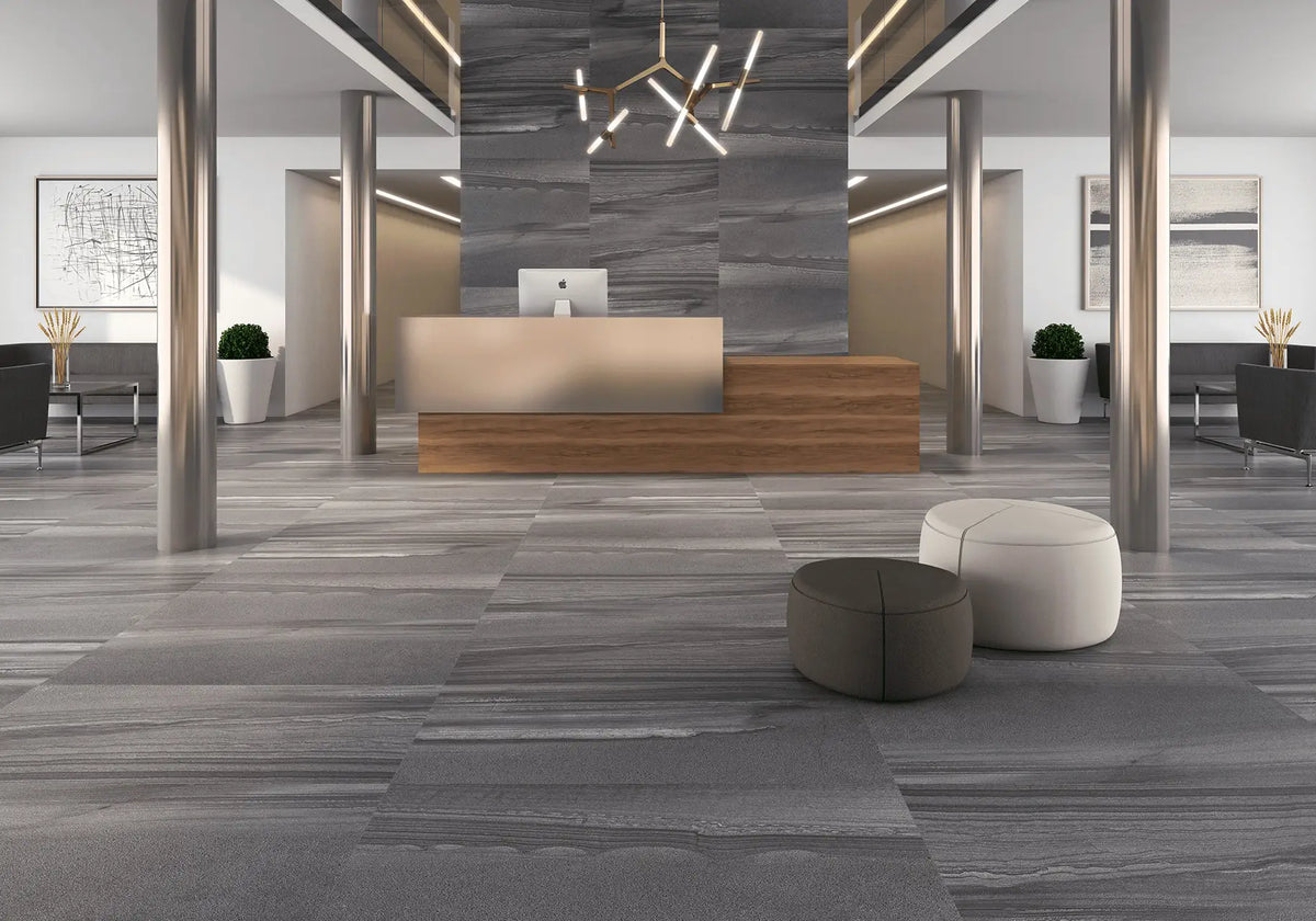 Legend Graphite Porcelain Tile – room scene