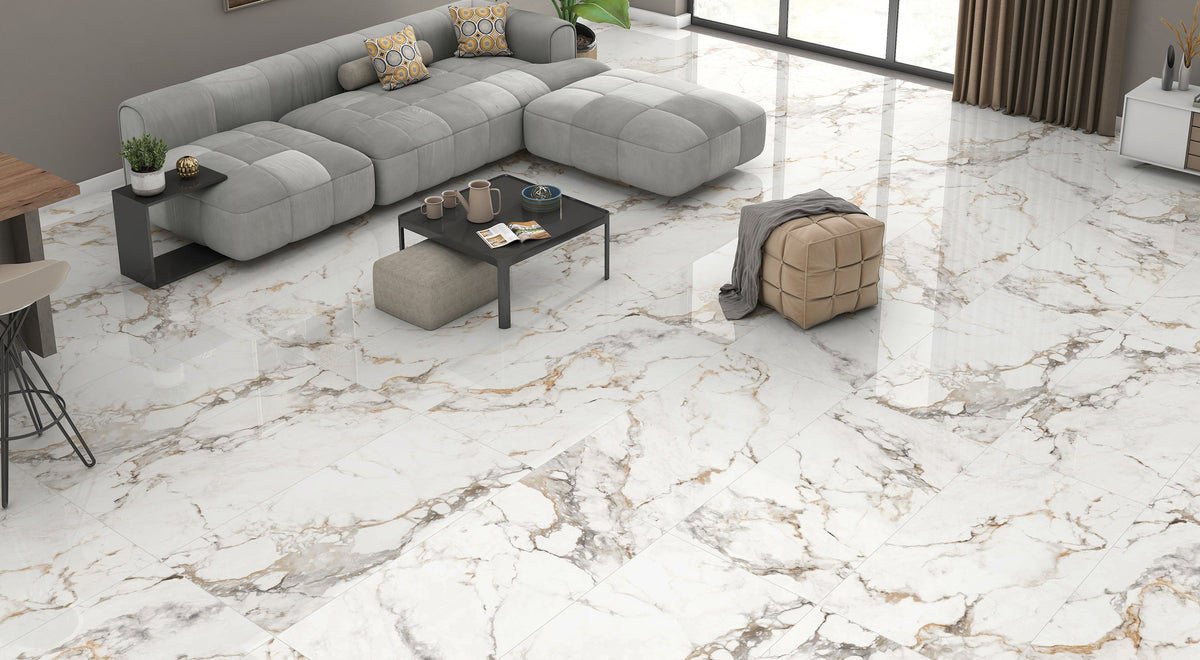 Loreal White Porcelain Tile – room scene
