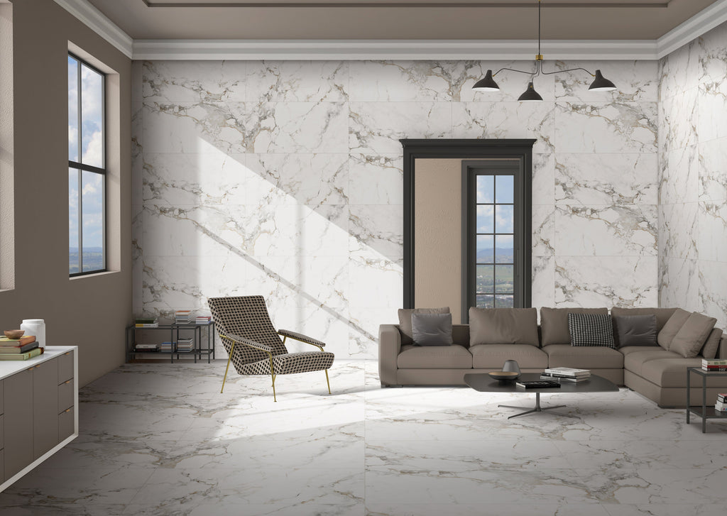 Loreal White Porcelain Tile – room scene