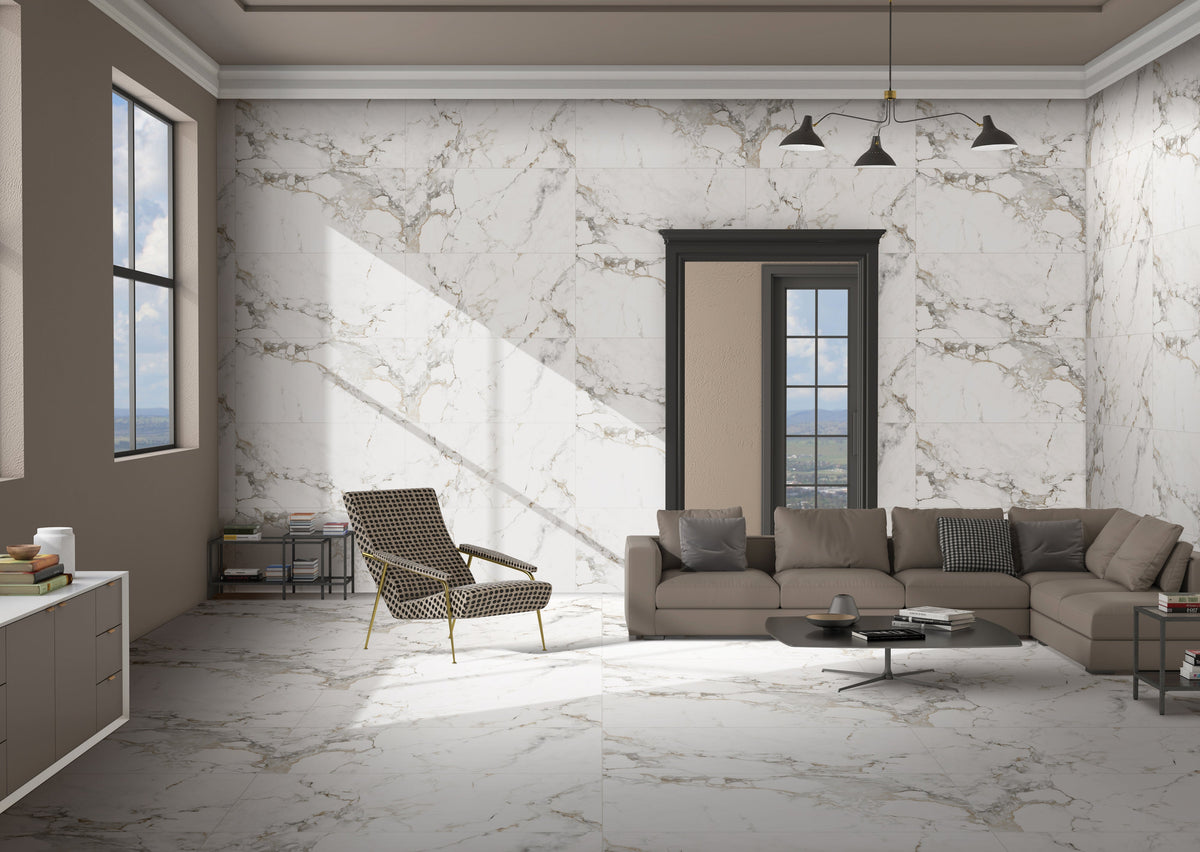 Loreal White Porcelain Tile – room scene