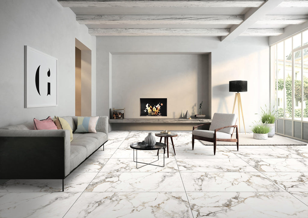 Loreal White Porcelain Tile – room scene