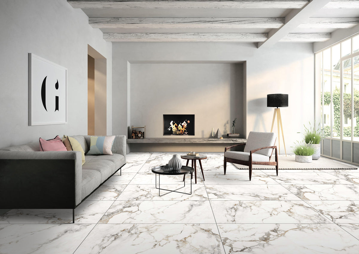 Loreal White Porcelain Tile – room scene