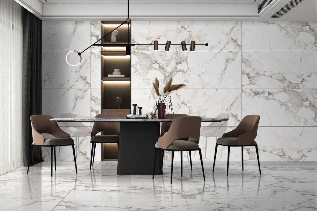 Loreal White Porcelain Tile – room scene