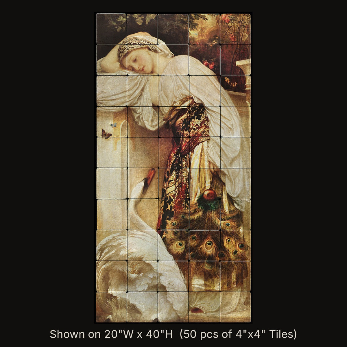 Odalisque by Frederic Leighton, stone mural shown on 20"W x 40"H (50 pcs of 4"x4" tumbled marble tiles)