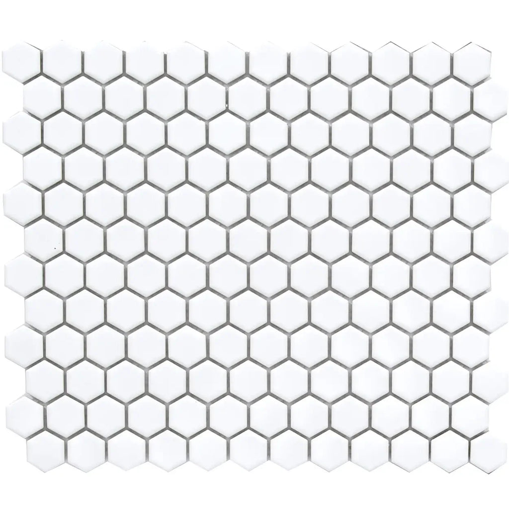 CC Mosaics White 1x1 Hexagon Porcelain Mosaic Tile