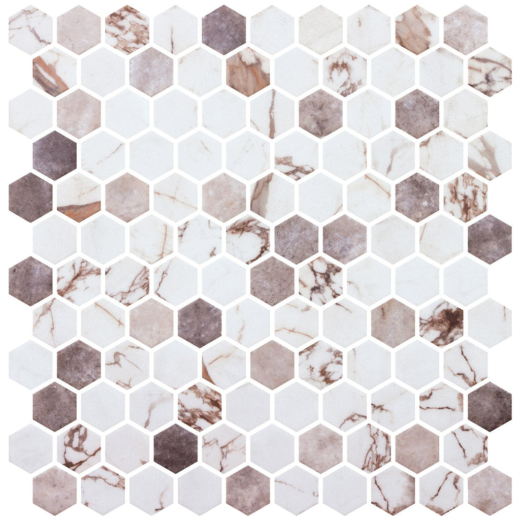 Marmoreal Gold Calacatta Hexagon Recycled Glass Mosaic Tile