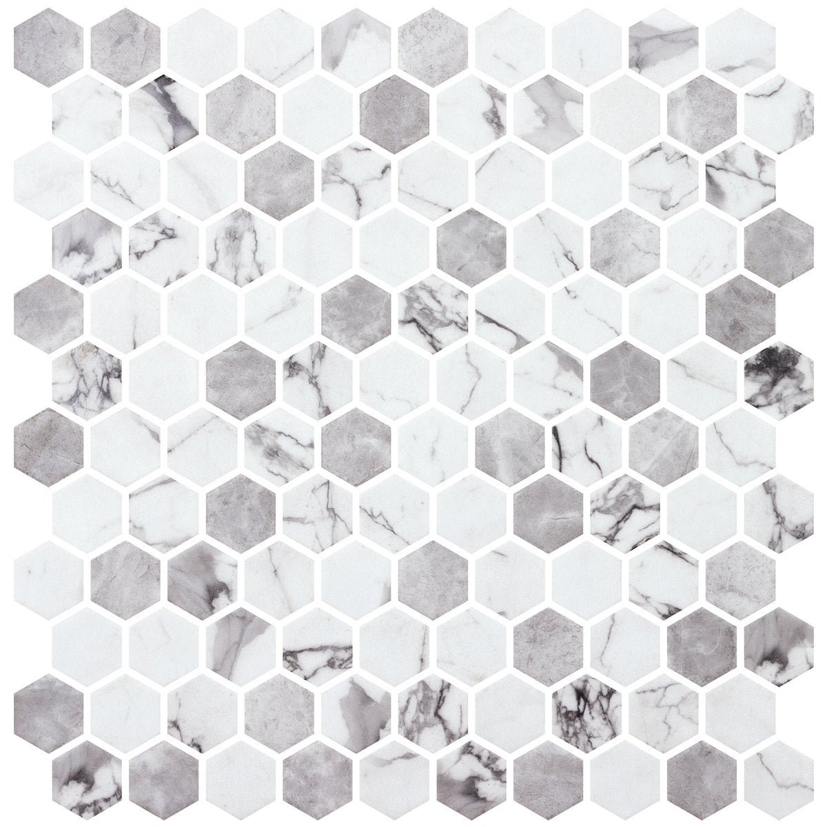 Marmoreal Grey Calacatta Hexagon Recycled Glass Mosaic Tile