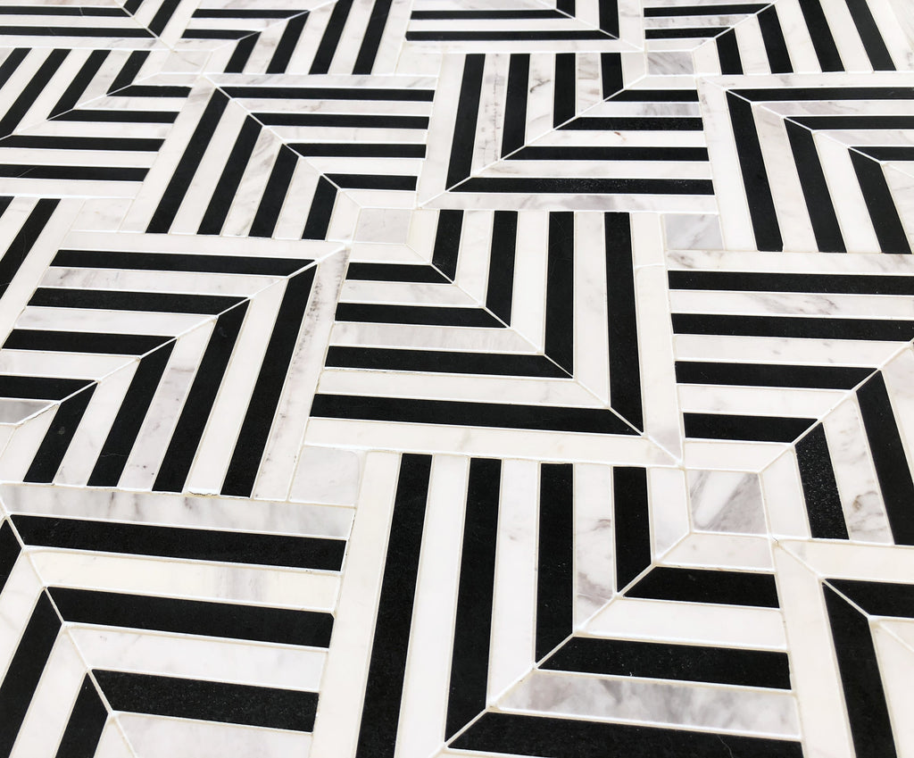 Maze Dark Stone Mosaic Tile – installed