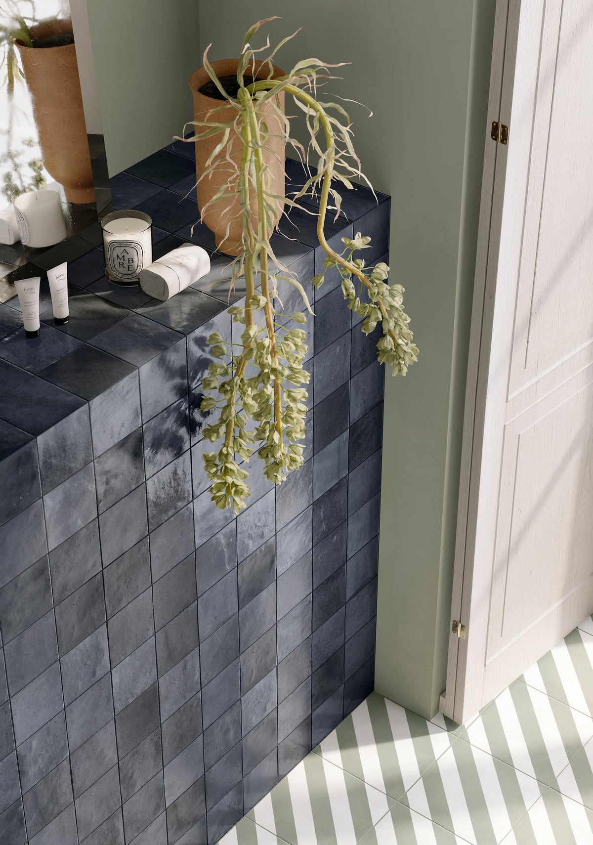 Melan Teal Ceramic Tile – room scene