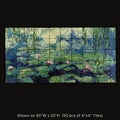 Nymphéas by Claude Monet, stone mural shown on 40"W x 20"H (50 pcs of 4"x4" tumbled marble tiles)