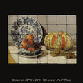 Still Life with Melon by Claude Monet, stone mural shown on 28"W x 20"H (35 pcs of 4"x4" tumbled marble tiles)