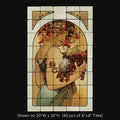 Fruit inspired by Alphonse Mucha, stone mural shown on 20"W x 32"H (40 pcs of 4"x4" tumbled marble tiles)