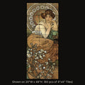 Topaz inspired by Alphonse Mucha, stone mural shown on 20"W x 48"H (60 pcs of 4"x4" tumbled marble tiles)