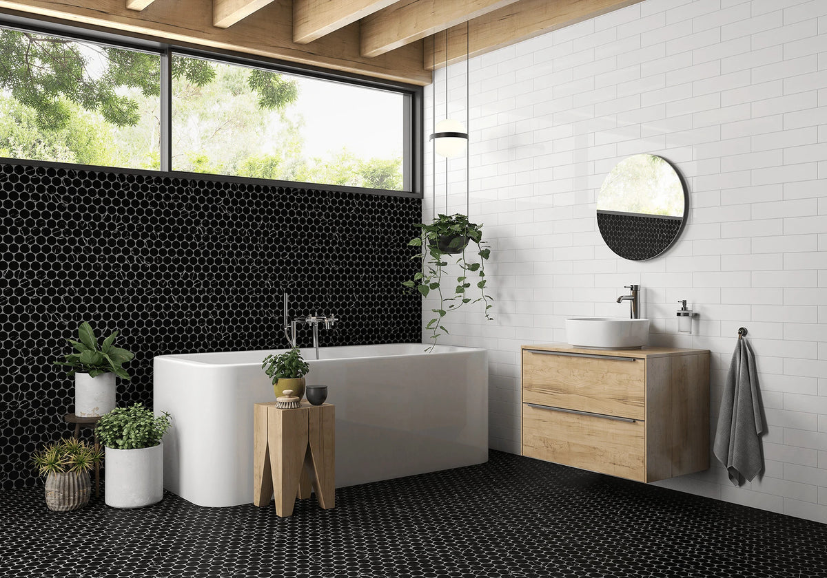 Rockart Nero Marquina Dots Marble Mosaic Tile – room scene