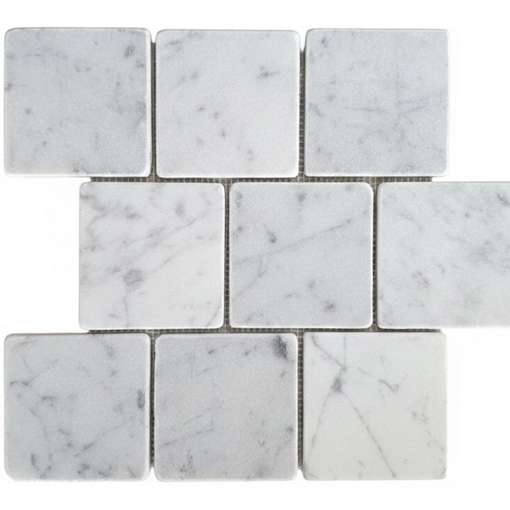 Nara Carrara White Offset Marble Mosaic Tile