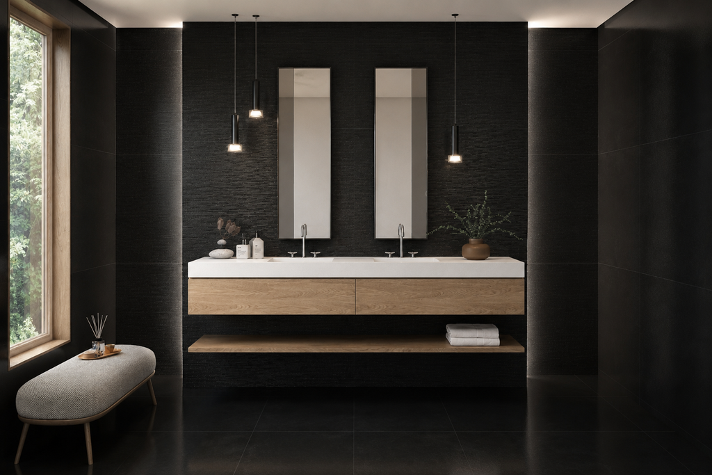 Bergen Negro Porcelain Tile – room scene