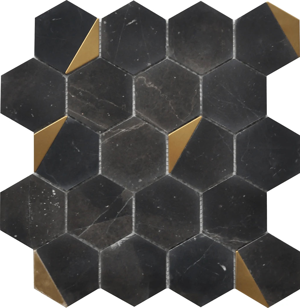 Rockart Nero Marquina Hexagon Marble Mosaic Tile