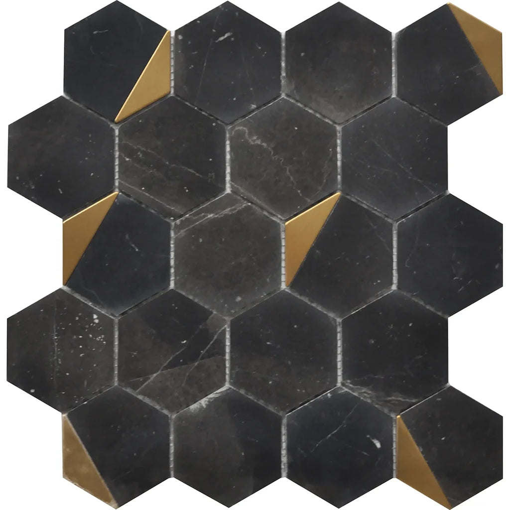 Rockart Nero Marquina Hexagon Marble Mosaic Tile