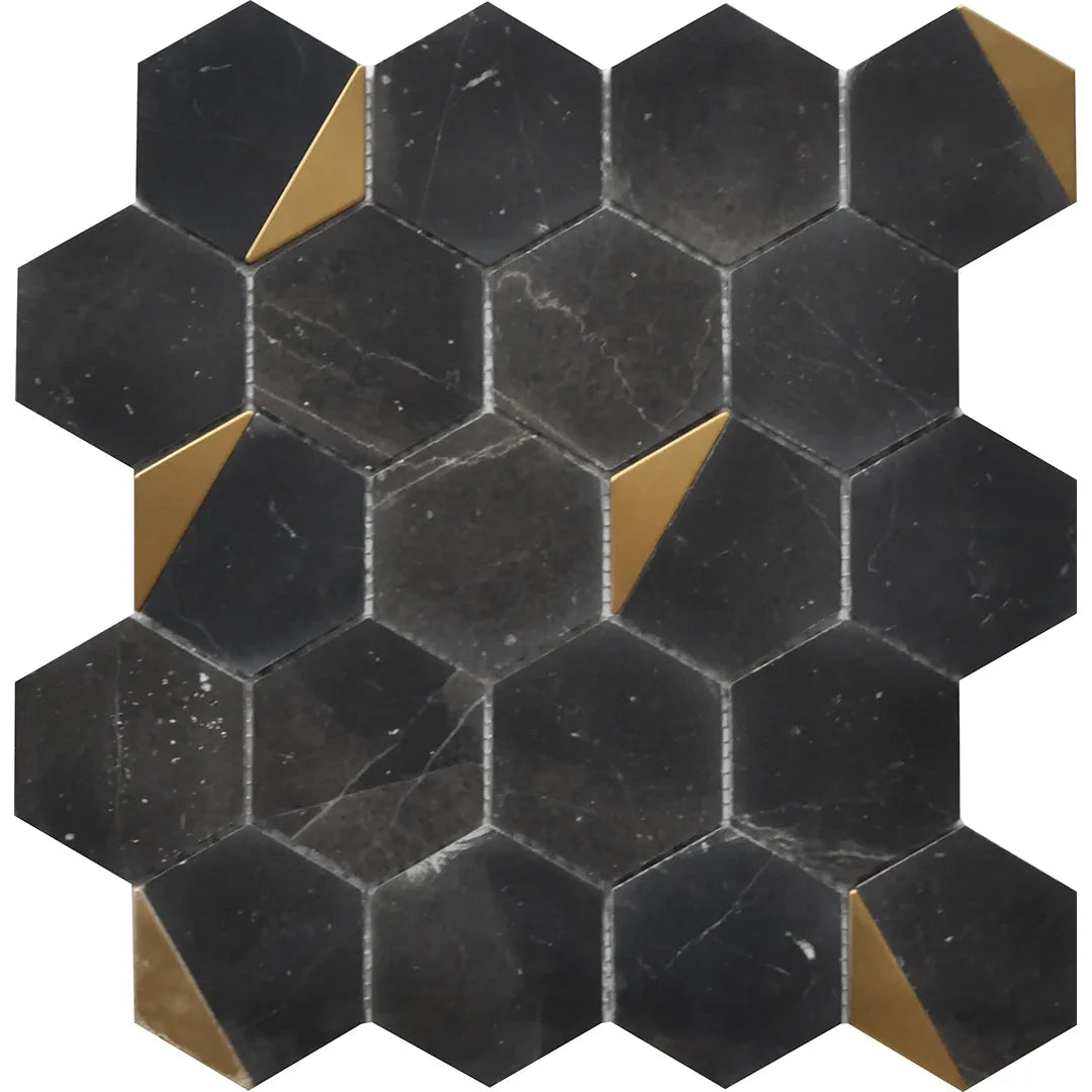 Rockart Nero Marquina Hexagon Marble Mosaic Tile