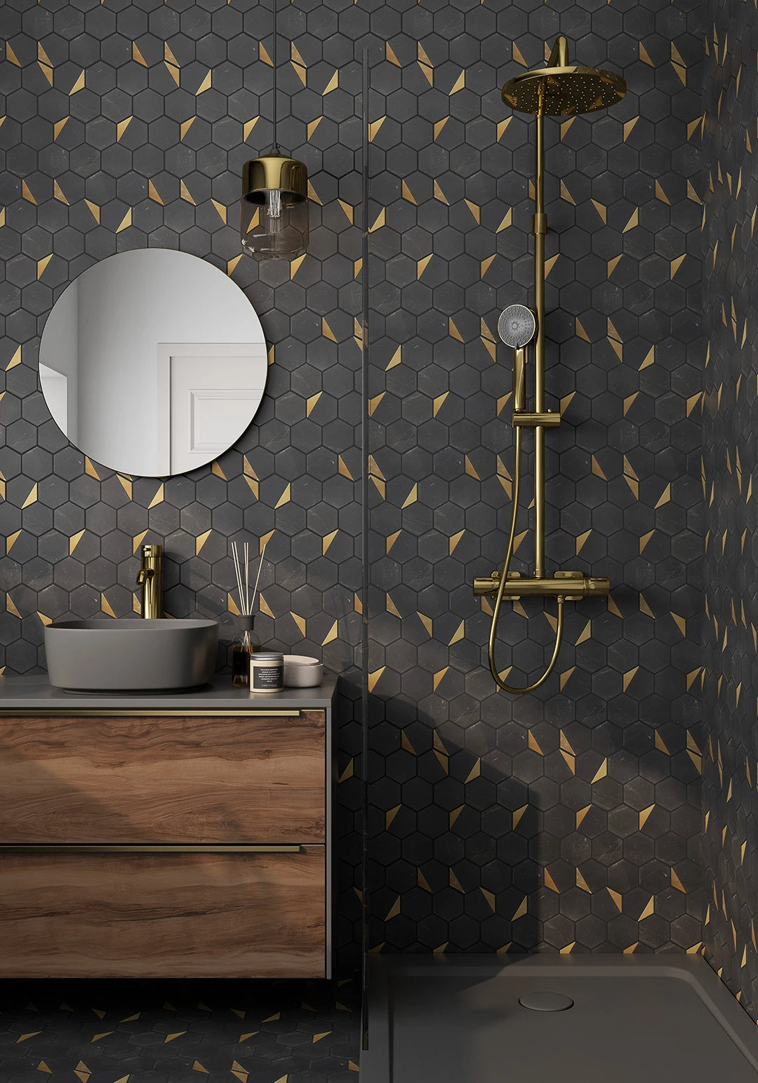 Rockart Nero Marquina Hexagon Marble Mosaic Tile – room scene