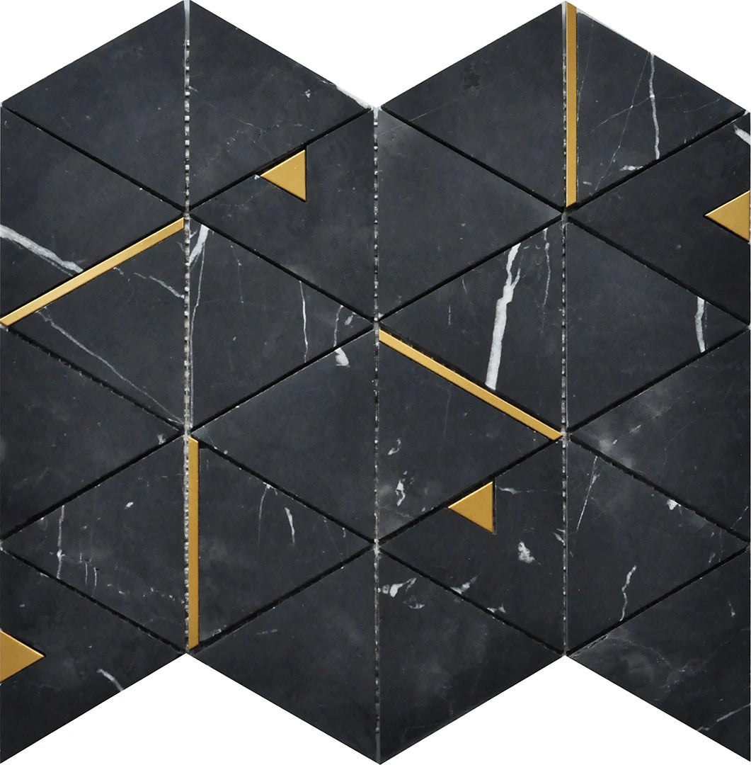 Rockart Nero Marquina Triangle Marble Mosaic Tile