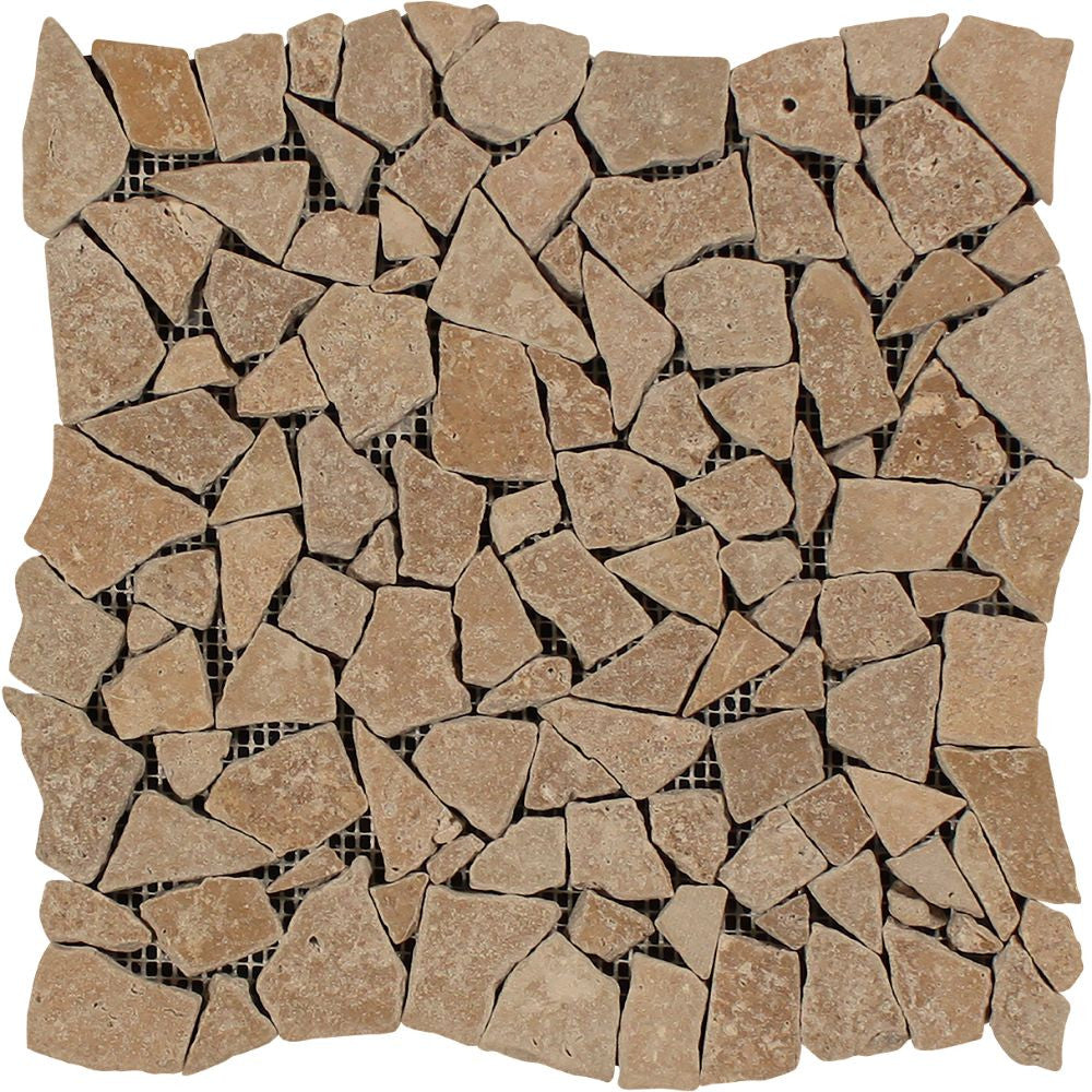 Noce Tumbled Travertine Random Broken Mosaic Tile