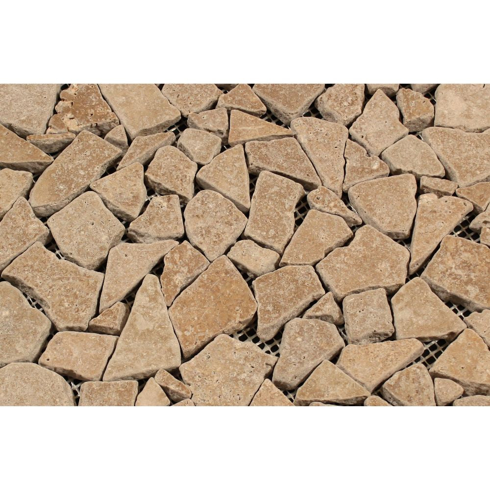 Noce Tumbled Travertine Random Broken Mosaic Tile