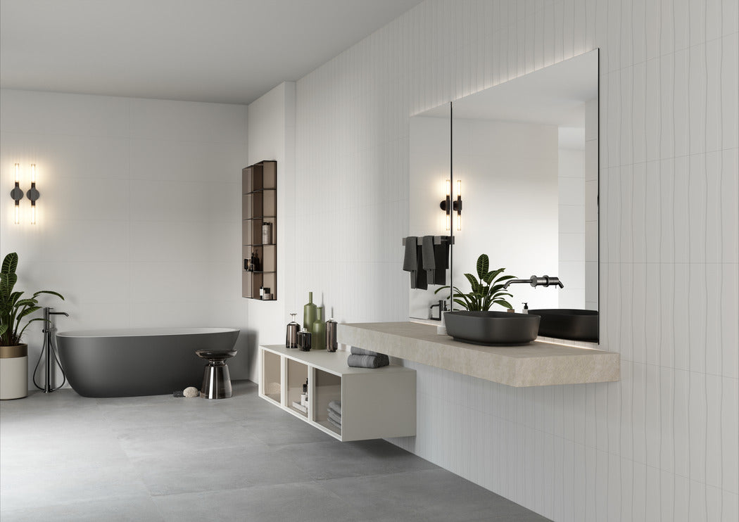 Nordic Snow Strokes Ceramic Tile – room scene